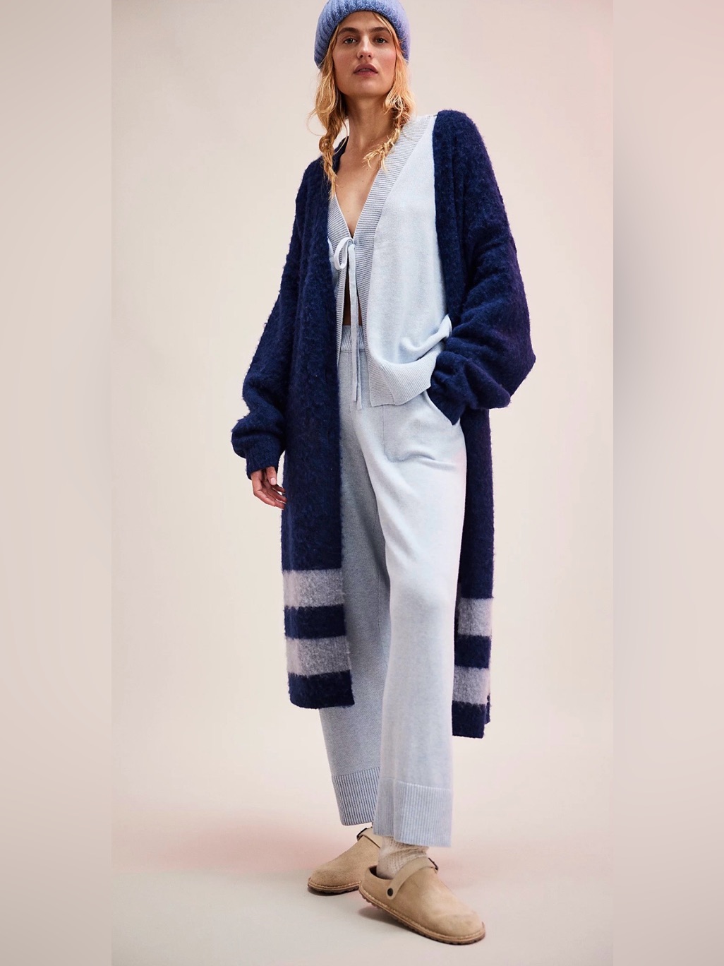 Free People By The Yard Dark Navy Textured Knit Cardigan Size M/Soft Cottagecore
